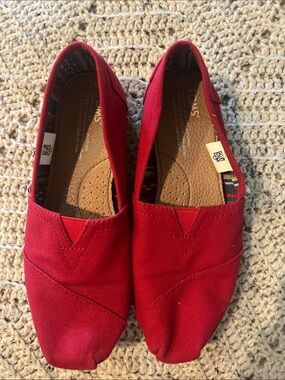 Toms Red Canvas Slip-On Flats